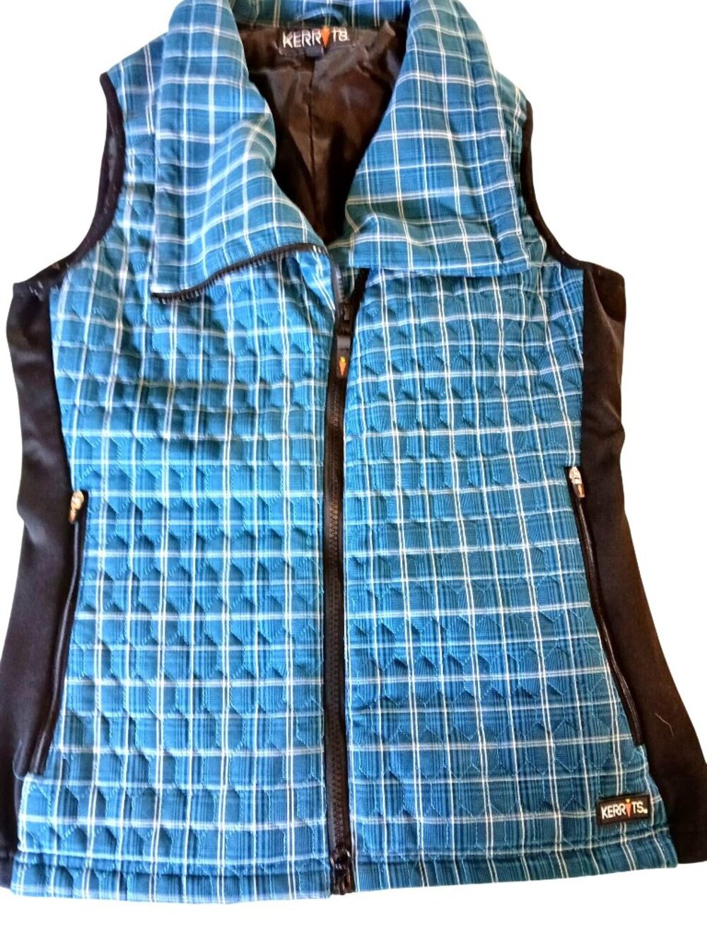 Kerrits Womens Quilted Blue Plaid Riding Vest S Asymmetrical Equestrian Riding - Picture 13 of 16
